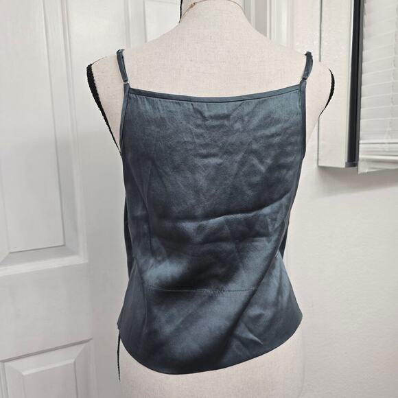 women Y2K 100% Silk Embellished Cami Tank Top Size 38 Teal Blue Boho Glam Beaded - Picture 3 of 9